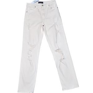 Ramy Brook NY mid rise cream linen distressed jeans size 23